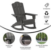 Newport Adirondack Rocking Chair with Cup Holder, Weather Resistant HDPE Adirondack Rocking Chair in Gray