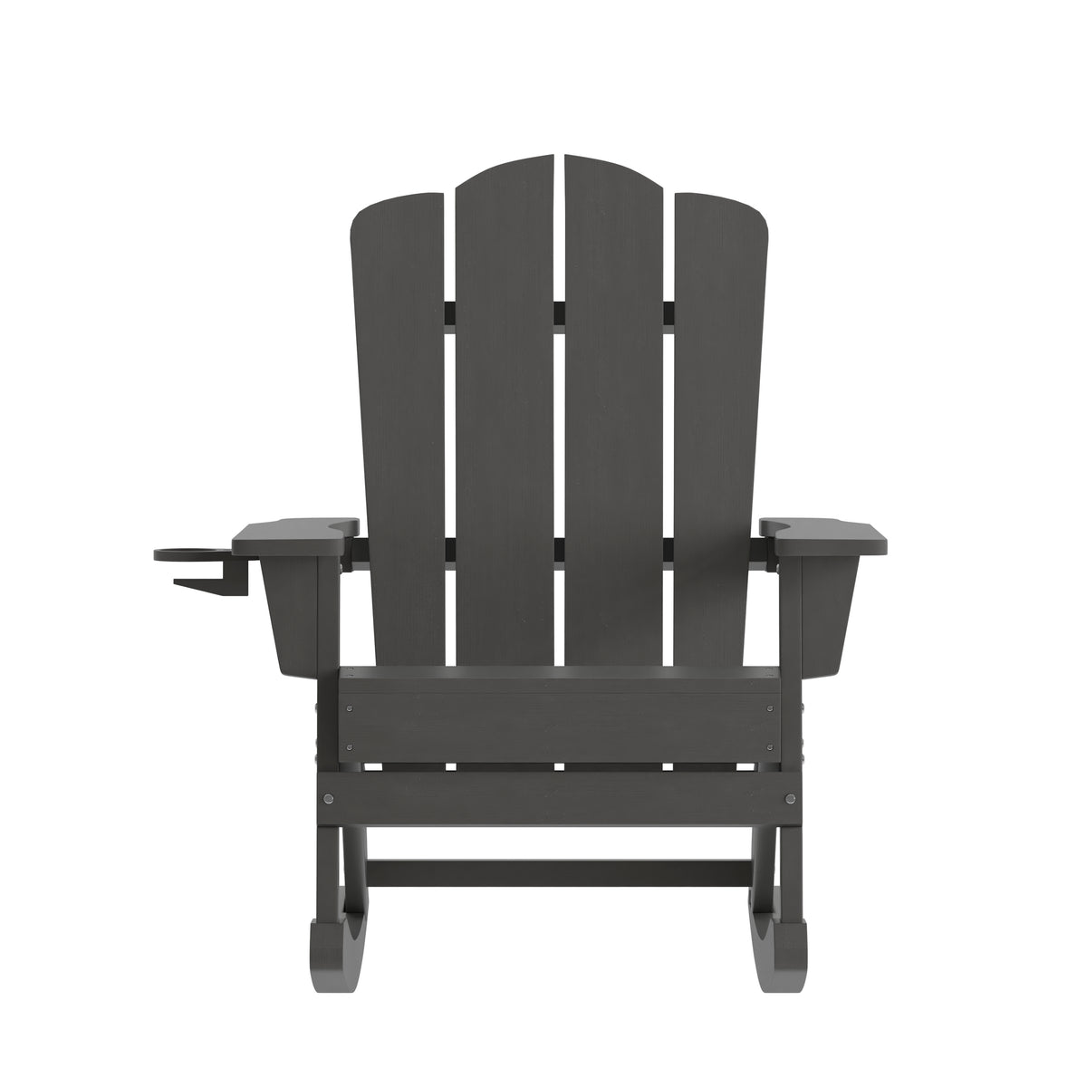 Newport Adirondack Rocking Chair with Cup Holder, Weather Resistant HDPE Adirondack Rocking Chair in Gray