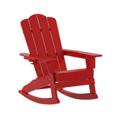 Newport Adirondack Rocking Chair with Cup Holder, Weather Resistant HDPE Adirondack Rocking Chair in Red