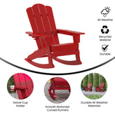 Newport Adirondack Rocking Chair with Cup Holder, Weather Resistant HDPE Adirondack Rocking Chair in Red