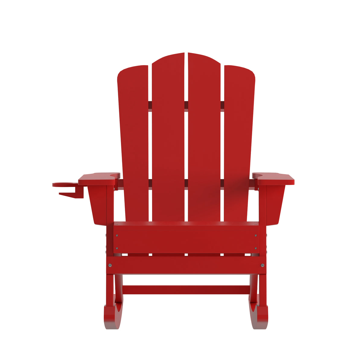 Newport Adirondack Rocking Chair with Cup Holder, Weather Resistant HDPE Adirondack Rocking Chair in Red