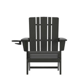 Halifax Adirondack Chair with Cup Holder, Weather Resistant HDPE Adirondack Chair in Black
