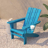 Halifax Adirondack Chair with Cup Holder, Weather Resistant HDPE Adirondack Chair in Blue