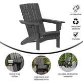 Halifax Adirondack Chair with Cup Holder, Weather Resistant HDPE Adirondack Chair in Gray