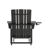 Halifax HDPE Adirondack Chair with Cup Holder and Pull Out Ottoman, All-Weather HDPE Indoor/Outdoor Lounge Chair in Black