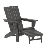 Halifax HDPE Adirondack Chair with Cup Holder and Pull Out Ottoman, All-Weather HDPE Indoor/Outdoor Lounge Chair in Gray