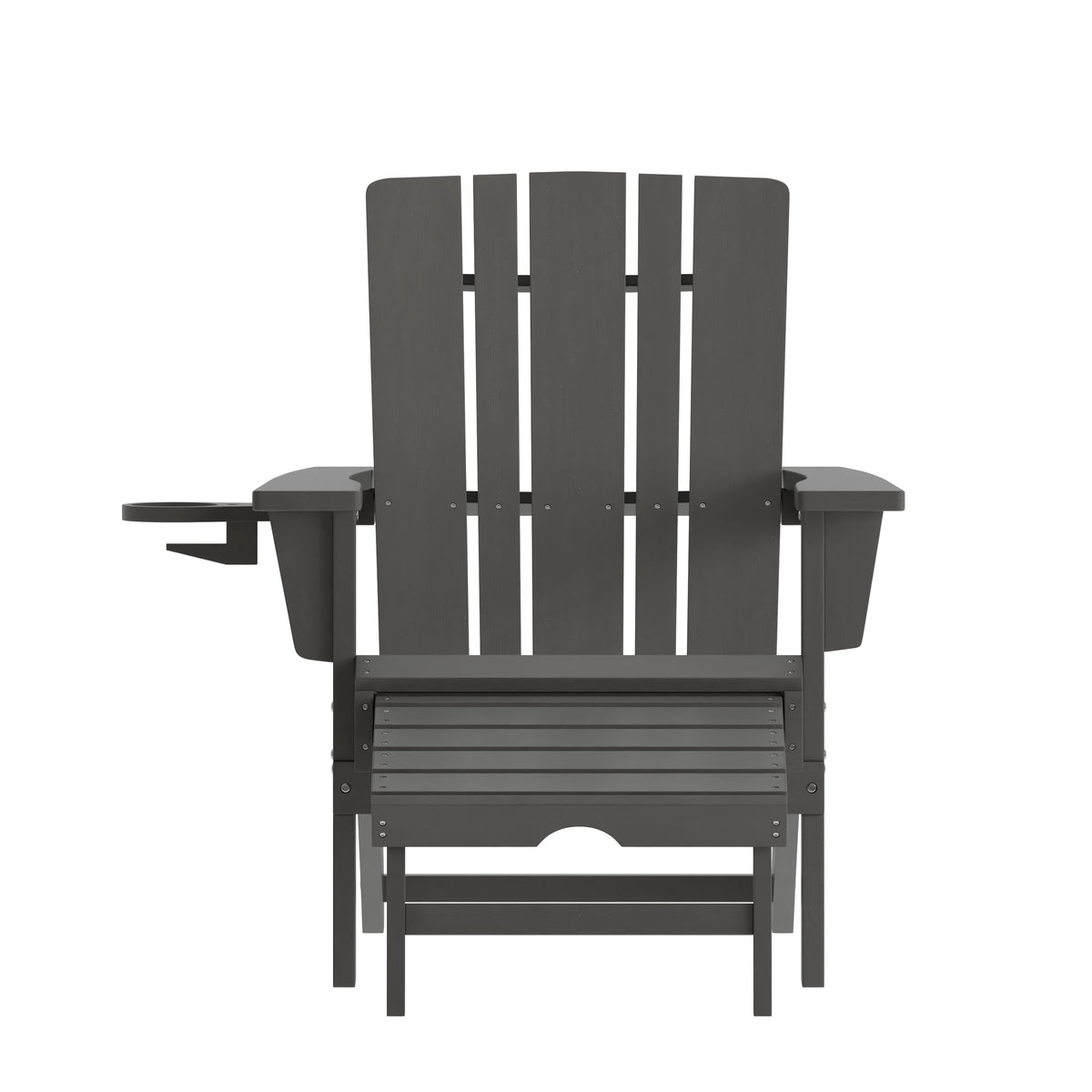 Halifax HDPE Adirondack Chair with Cup Holder and Pull Out Ottoman, All-Weather HDPE Indoor/Outdoor Lounge Chair in Gray