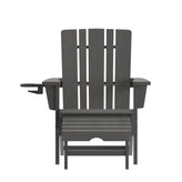 Halifax HDPE Adirondack Chair with Cup Holder and Pull Out Ottoman, All-Weather HDPE Indoor/Outdoor Lounge Chair in Gray