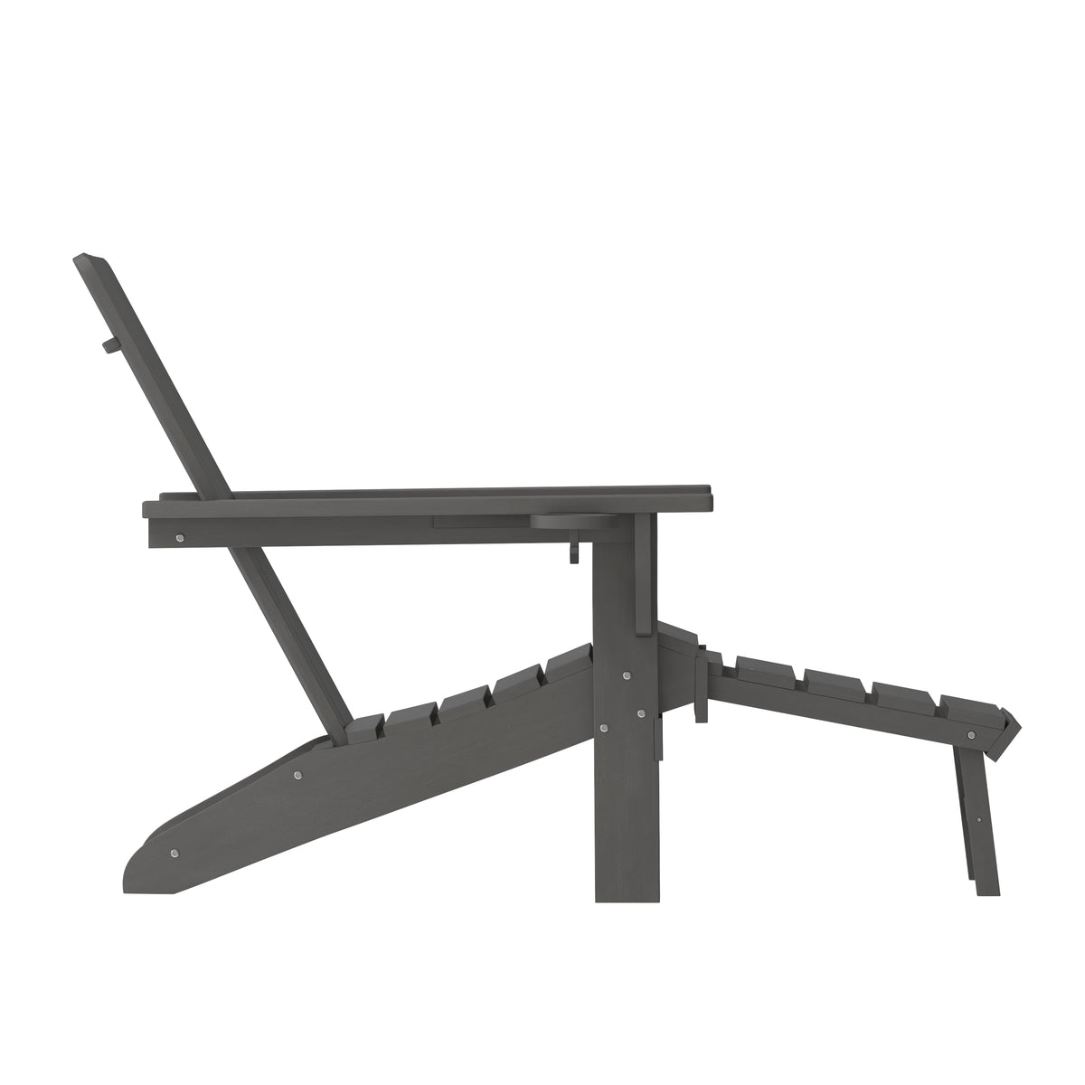 Halifax HDPE Adirondack Chair with Cup Holder and Pull Out Ottoman, All-Weather HDPE Indoor/Outdoor Lounge Chair in Gray