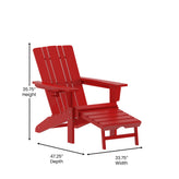 Halifax HDPE Adirondack Chair with Cup Holder and Pull Out Ottoman, All-Weather HDPE Indoor/Outdoor Lounge Chair in Red