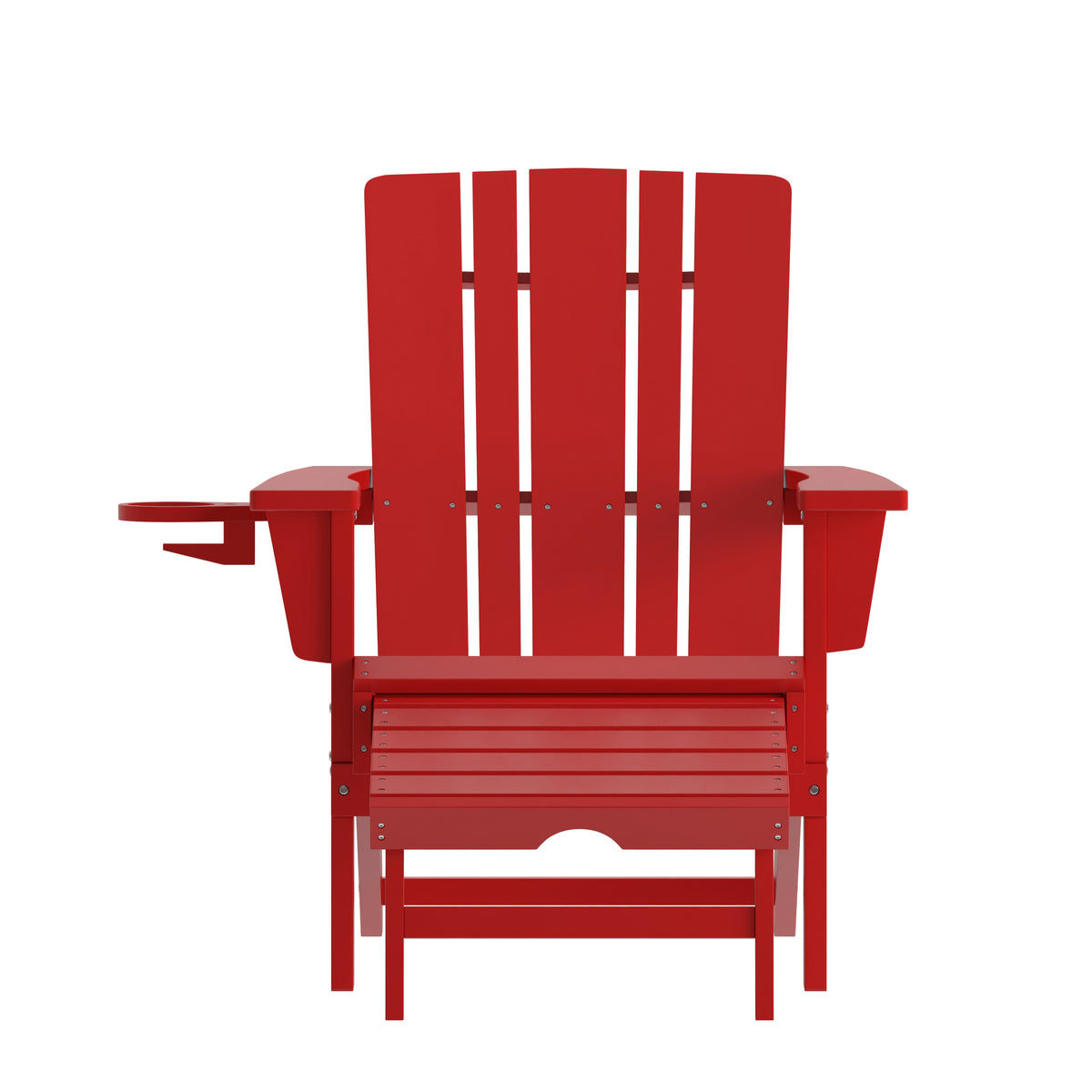 Halifax HDPE Adirondack Chair with Cup Holder and Pull Out Ottoman, All-Weather HDPE Indoor/Outdoor Lounge Chair in Red