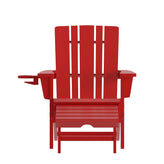 Halifax HDPE Adirondack Chair with Cup Holder and Pull Out Ottoman, All-Weather HDPE Indoor/Outdoor Lounge Chair in Red
