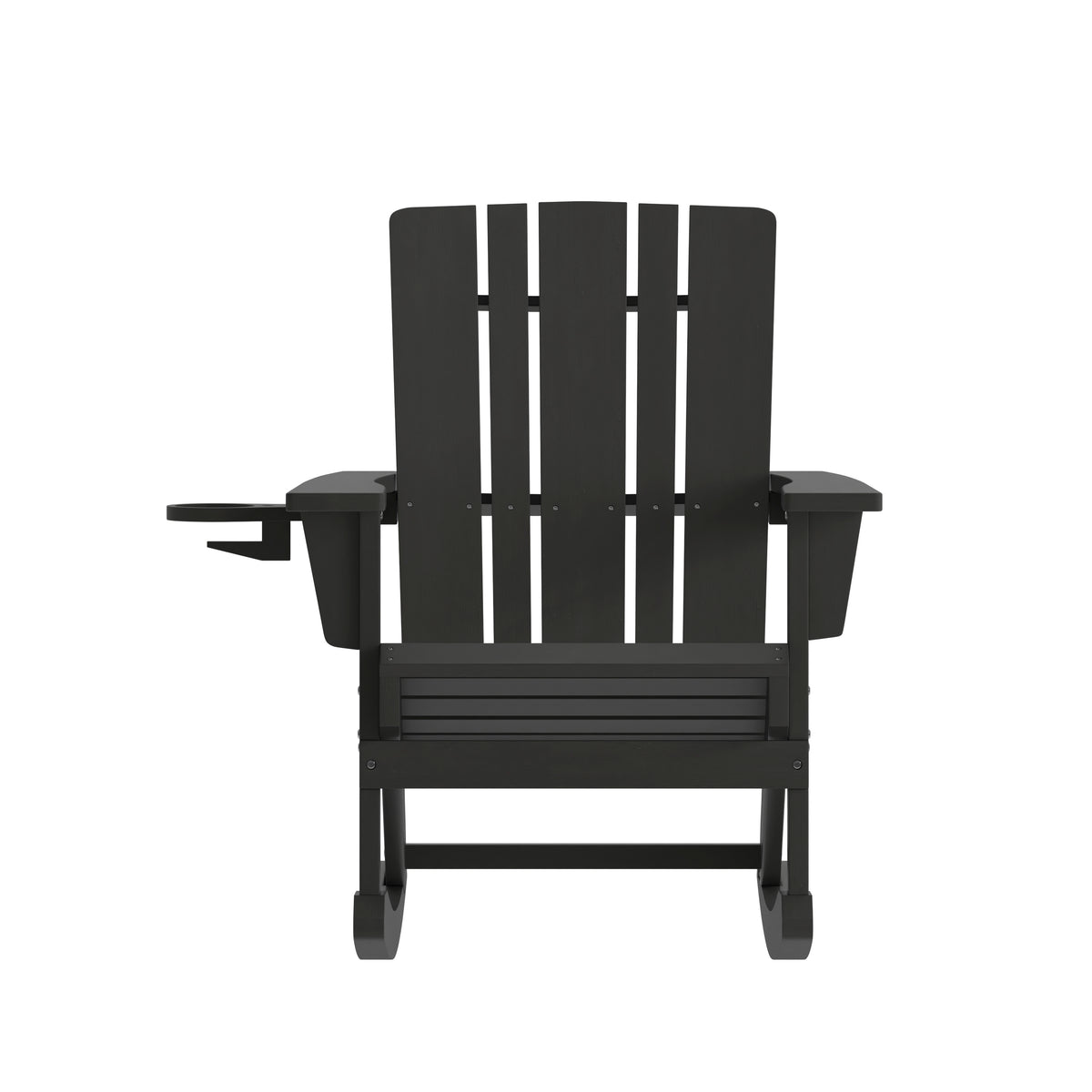 Halifax Adirondack Rocking Chair with Cup Holder, Weather Resistant HDPE Adirondack Rocking Chair in Black