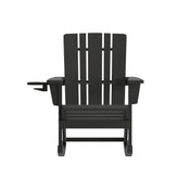 Halifax Adirondack Rocking Chair with Cup Holder, Weather Resistant HDPE Adirondack Rocking Chair in Black