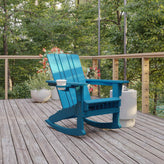 Halifax Adirondack Rocking Chair with Cup Holder, Weather Resistant HDPE Adirondack Rocking Chair in Blue