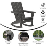 Halifax Adirondack Rocking Chair with Cup Holder, Weather Resistant HDPE Adirondack Rocking Chair in Gray