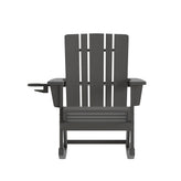 Halifax Adirondack Rocking Chair with Cup Holder, Weather Resistant HDPE Adirondack Rocking Chair in Gray