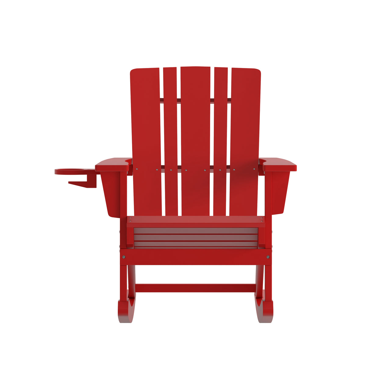Halifax Adirondack Rocking Chair with Cup Holder, Weather Resistant HDPE Adirondack Rocking Chair in Red