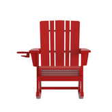 Halifax Adirondack Rocking Chair with Cup Holder, Weather Resistant HDPE Adirondack Rocking Chair in Red