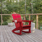 Halifax Adirondack Rocking Chair with Cup Holder, Weather Resistant HDPE Adirondack Rocking Chair in Red