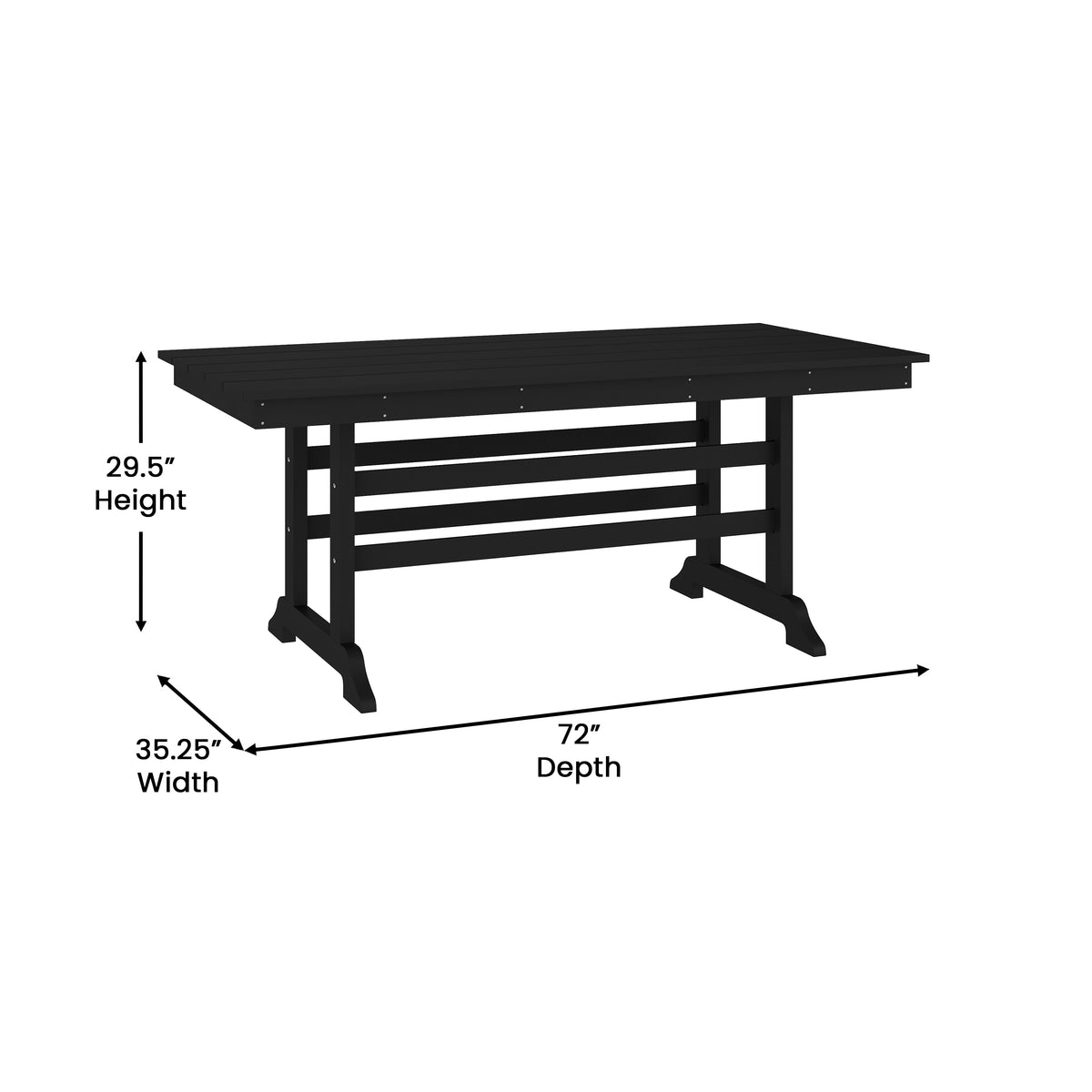 Tolleson Commercial 7 Piece Adirondack Dining Set with 72" Rectangle Indoor/Outdoor Recycled HDPE Table and 6 Chairs with Cupholders in Black