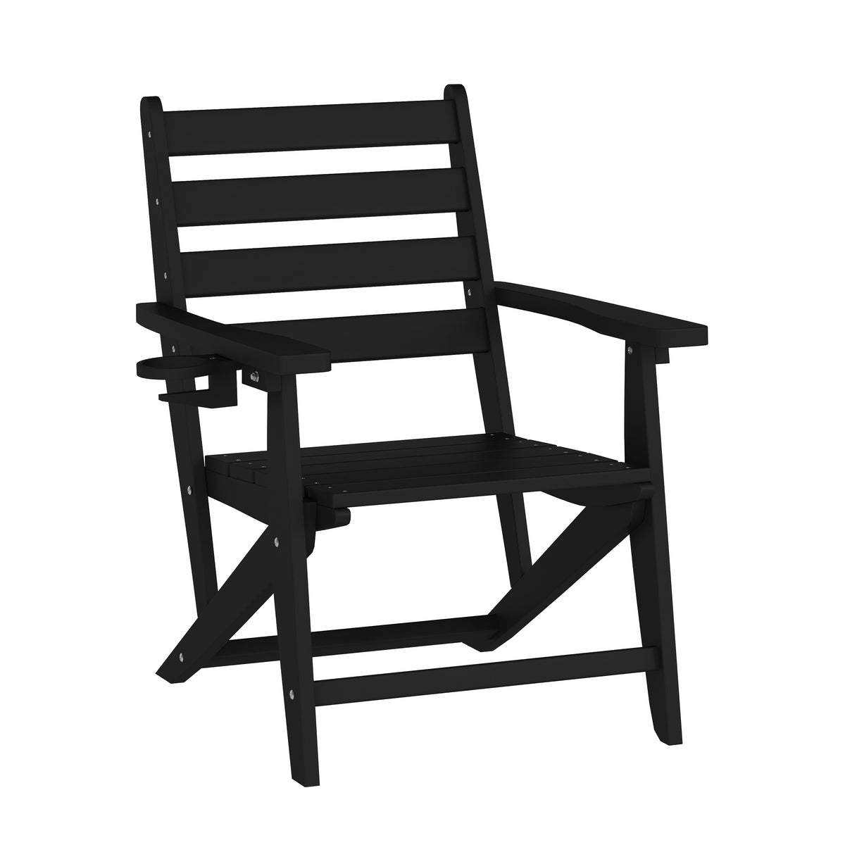 Tolleson Commercial 7 Piece Adirondack Dining Set with 72" Rectangle Indoor/Outdoor Recycled HDPE Table and 6 Chairs with Cupholders in Black