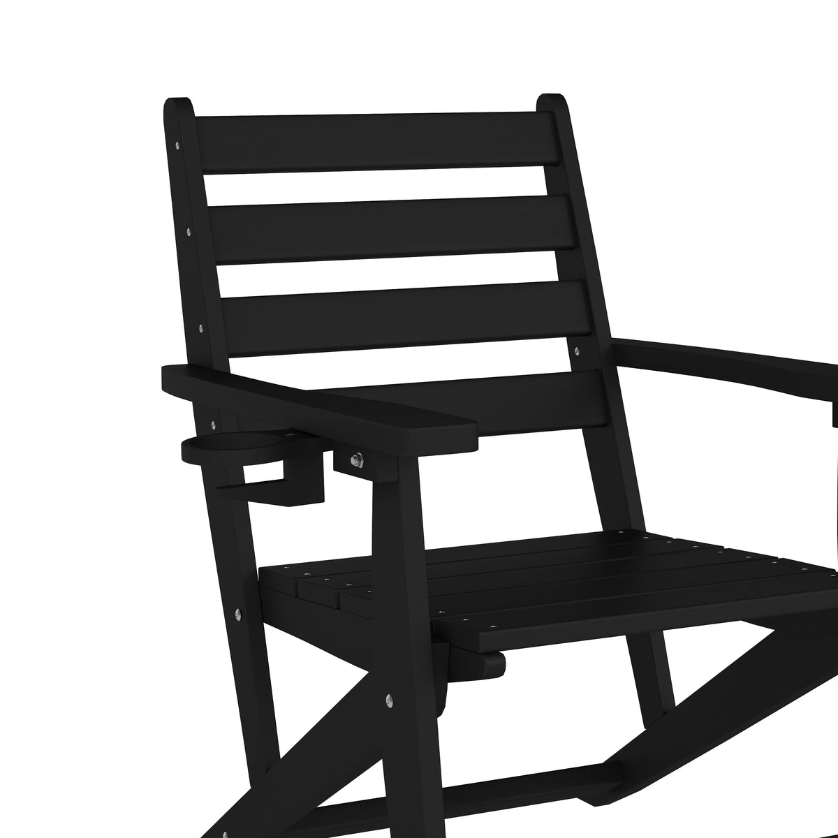 Tolleson Commercial 7 Piece Adirondack Dining Set with 72" Rectangle Indoor/Outdoor Recycled HDPE Table and 6 Chairs with Cupholders in Black