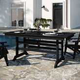 Tolleson Commercial 7 Piece Adirondack Dining Set with 72" Rectangle Indoor/Outdoor Recycled HDPE Table and 6 Chairs with Cupholders in Black