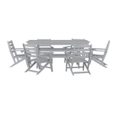 Tolleson Commercial 7 Piece Adirondack Dining Set with 72" Rectangle Indoor/Outdoor Recycled HDPE Table and 6 Chairs with Cupholders in Gray