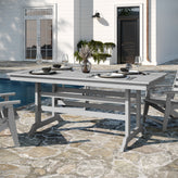 Tolleson Commercial 7 Piece Adirondack Dining Set with 72" Rectangle Indoor/Outdoor Recycled HDPE Table and 6 Chairs with Cupholders in Gray