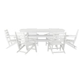 Tolleson Commercial 7 Piece Adirondack Dining Set with 72" Rectangle Indoor/Outdoor Recycled HDPE Table and 6 Chairs with Cupholders in White