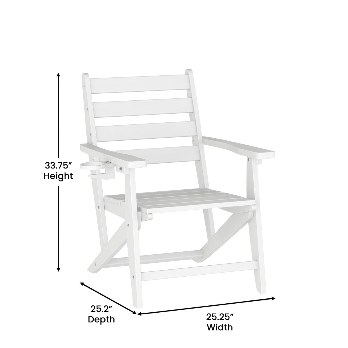 Tolleson Commercial 7 Piece Adirondack Dining Set with 72" Rectangle Indoor/Outdoor Recycled HDPE Table and 6 Chairs with Cupholders in White