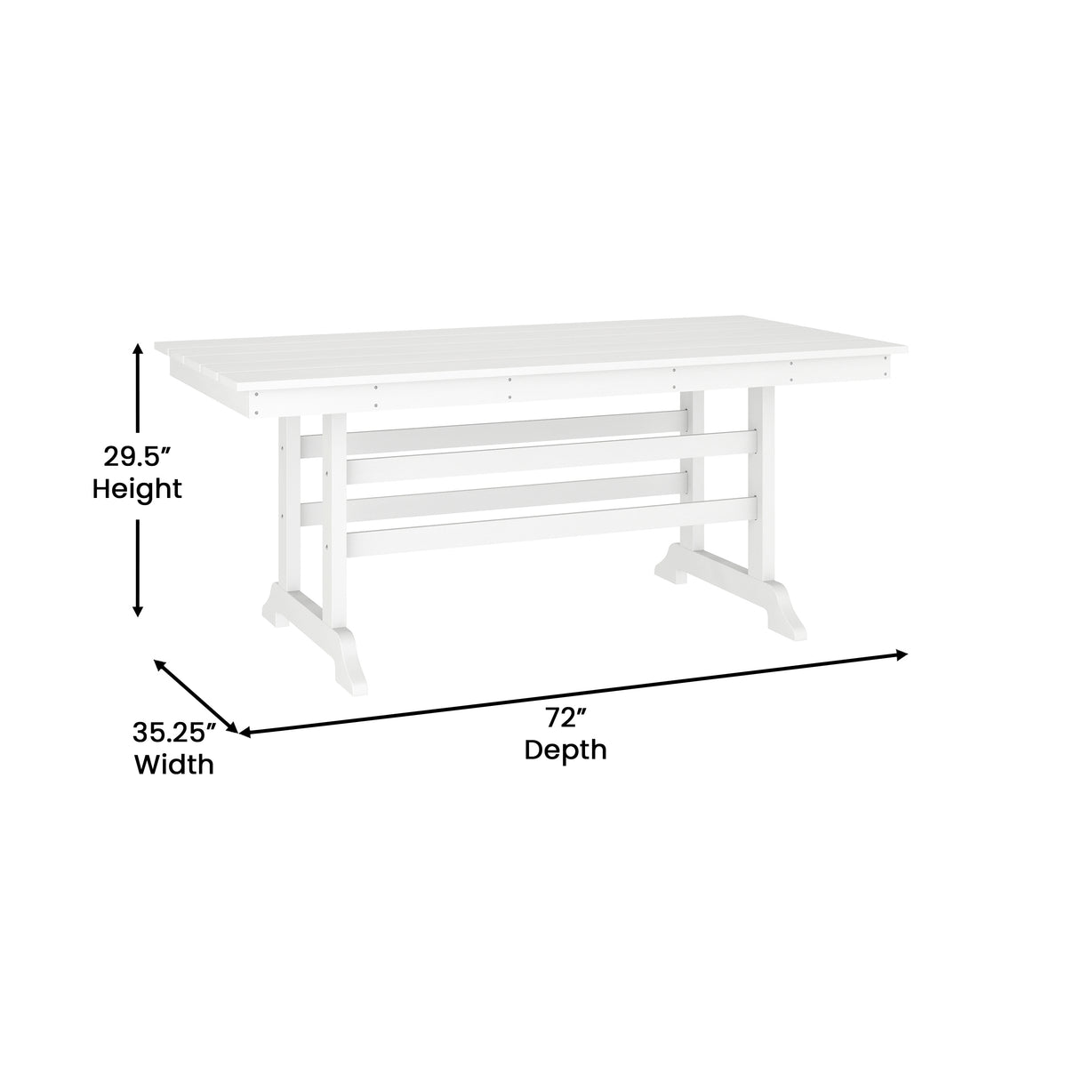 Tolleson Commercial 7 Piece Adirondack Dining Set with 72" Rectangle Indoor/Outdoor Recycled HDPE Table and 6 Chairs with Cupholders in White