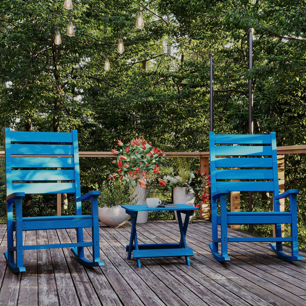 Halifax Outdoor Folding Side Table, Portable All-Weather HDPE Adirondack Side Table in Blue