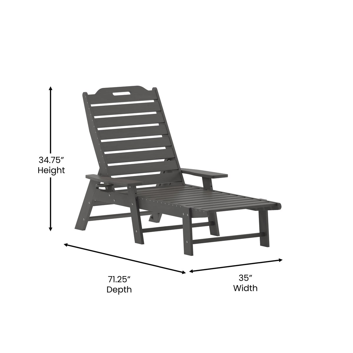 Monterey Commercial Grade 3-Piece Indoor/Outdoor Adirondack Set with 2 Adjustable HDPE Loungers with Cup Holders and Folding Side Table in Gray