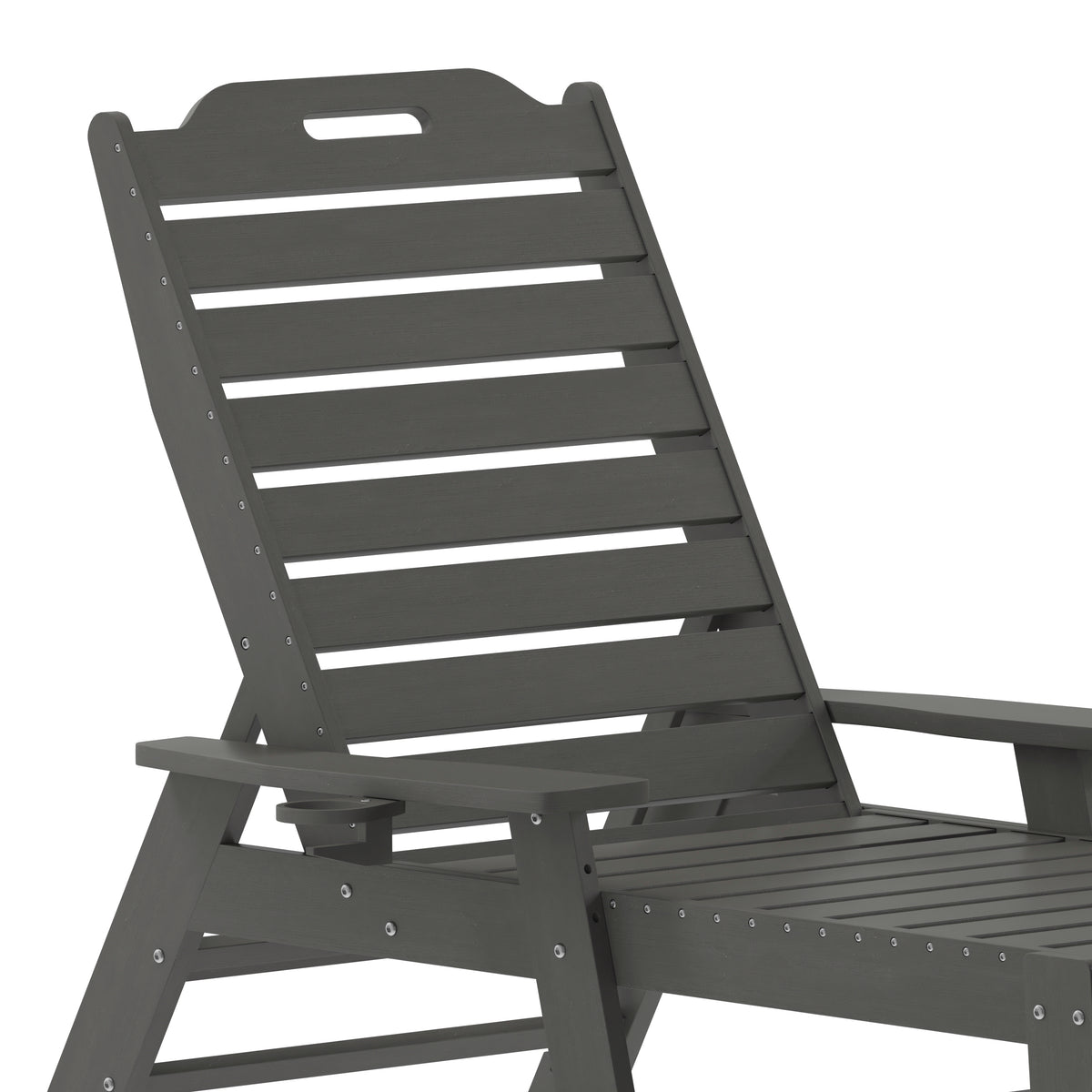 Monterey Commercial Grade 3-Piece Indoor/Outdoor Adirondack Set with 2 Adjustable HDPE Loungers with Cup Holders and Folding Side Table in Gray