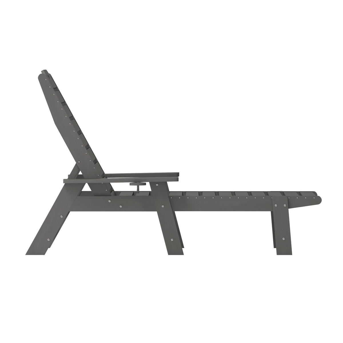 Monterey Commercial Grade 3-Piece Indoor/Outdoor Adirondack Set with 2 Adjustable HDPE Loungers with Cup Holders and Folding Side Table in Gray