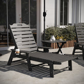 Monterey Commercial Grade 3-Piece Indoor/Outdoor Adirondack Set with 2 Adjustable HDPE Loungers with Cup Holders and Folding Side Table in Gray