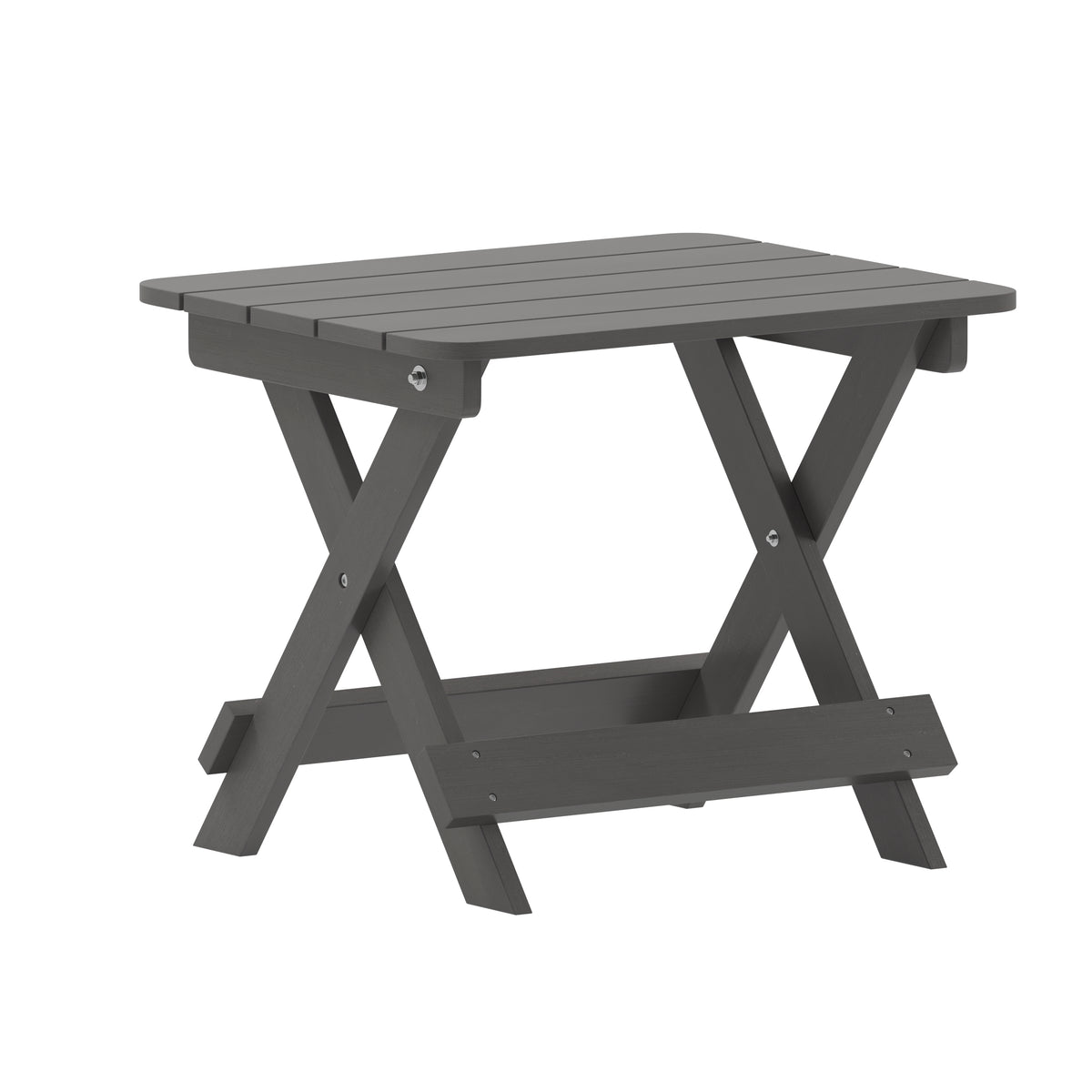 Monterey Commercial Grade 3-Piece Indoor/Outdoor Adirondack Set with 2 Adjustable HDPE Loungers with Cup Holders and Folding Side Table in Gray