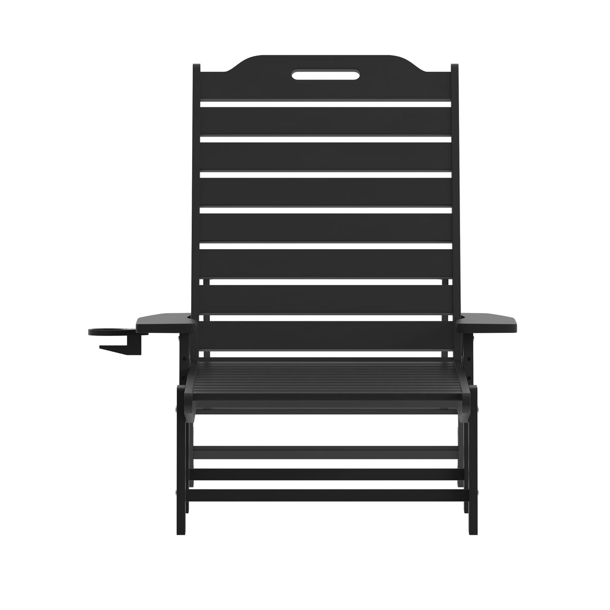 Monterey Adjustable Adirondack Lounger with Cup Holder- All-Weather Indoor/Outdoor HDPE Lounge Chair in Black