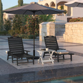 Monterey Adjustable Adirondack Lounger with Cup Holder- All-Weather Indoor/Outdoor HDPE Lounge Chair in Black