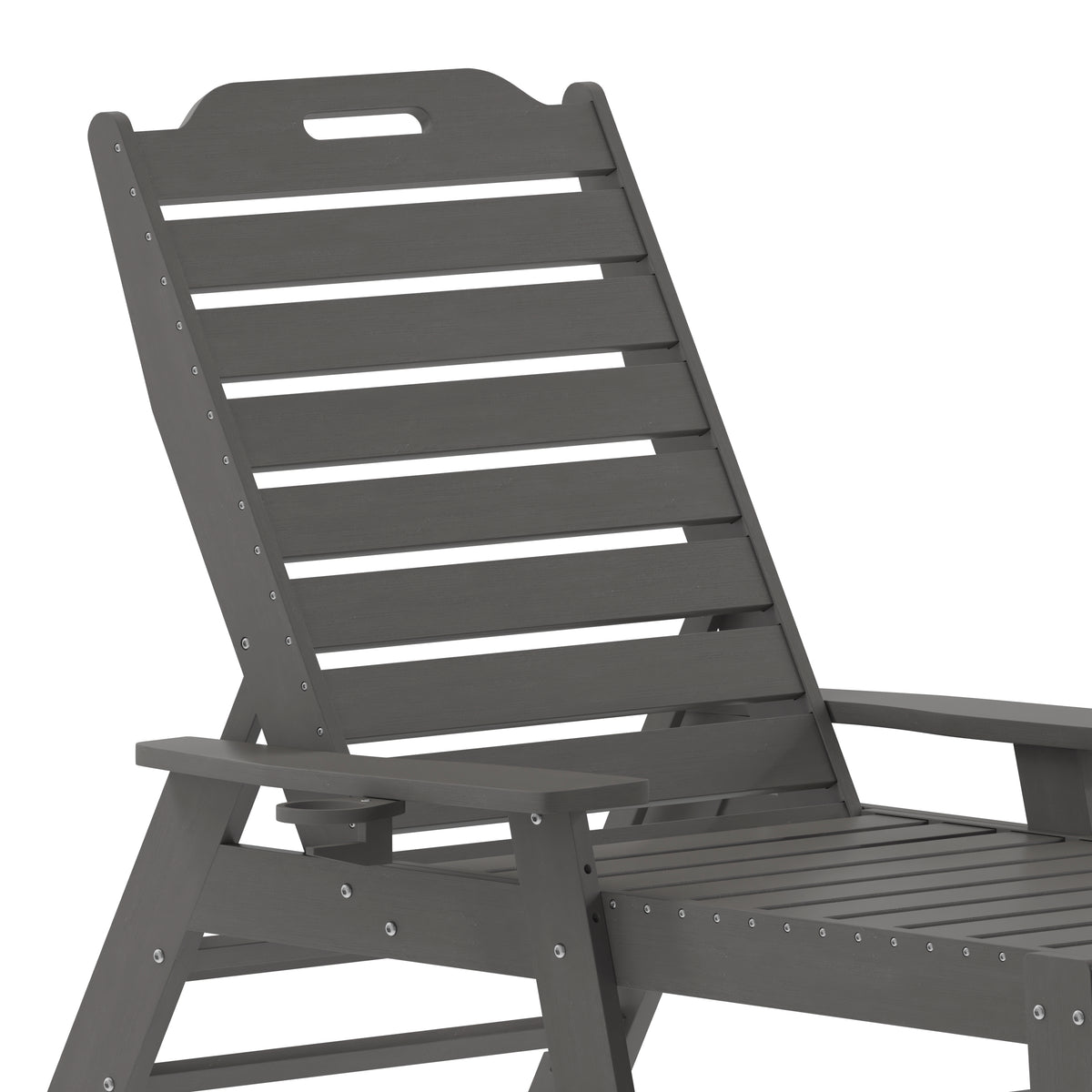 Monterey Adjustable Adirondack Lounger with Cup Holder- All-Weather Indoor/Outdoor HDPE Lounge Chair in Gray