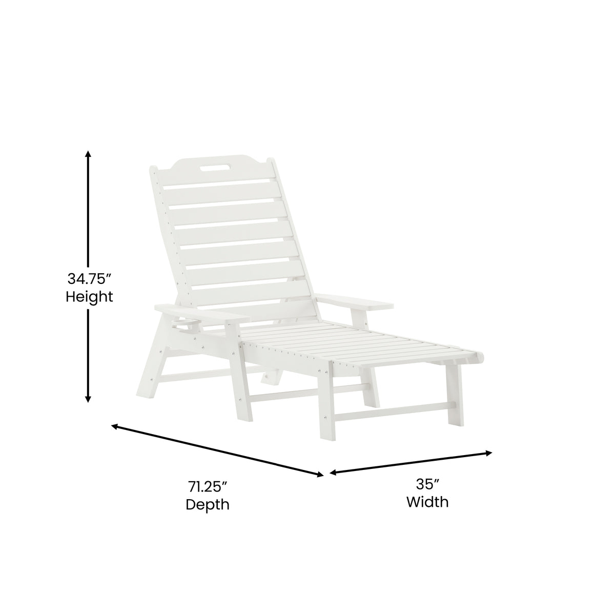 Monterey Adjustable Adirondack Lounger with Cup Holder- All-Weather Indoor/Outdoor HDPE Lounge Chair in White