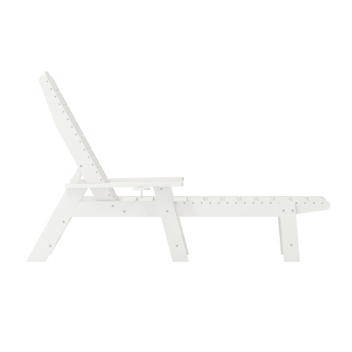 Monterey Adjustable Adirondack Lounger with Cup Holder- All-Weather Indoor/Outdoor HDPE Lounge Chair in White