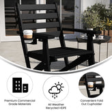 Tolleson Commercial Grade Adirondack Dining Chair with Fold Out Cup Holder, Weather Resistant Recycled HDPE Adirondack Chair in Black