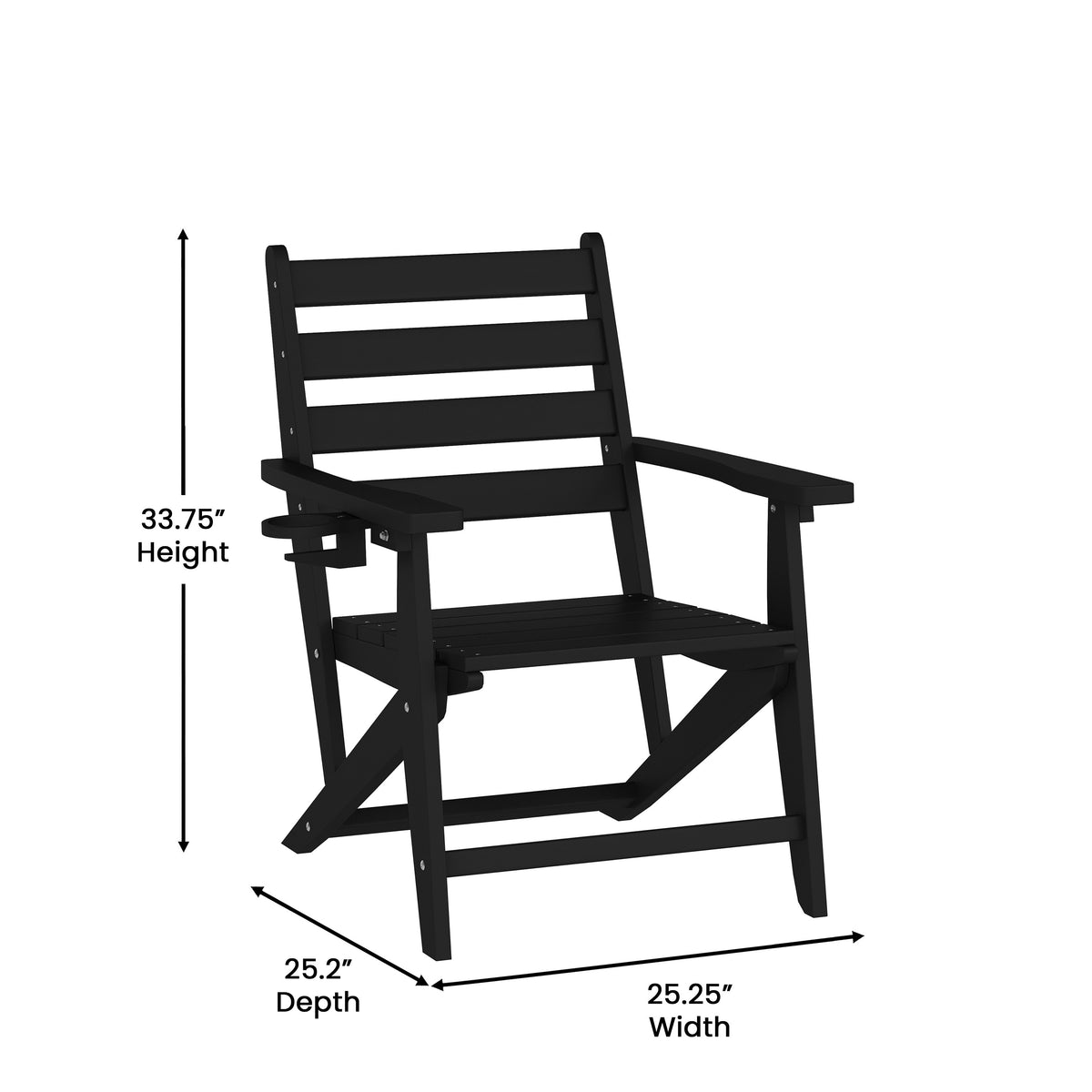 Tolleson Commercial Grade Adirondack Dining Chair with Fold Out Cup Holder, Weather Resistant Recycled HDPE Adirondack Chair in Black
