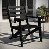 Tolleson Commercial Grade Adirondack Dining Chair with Fold Out Cup Holder, Weather Resistant Recycled HDPE Adirondack Chair in Black