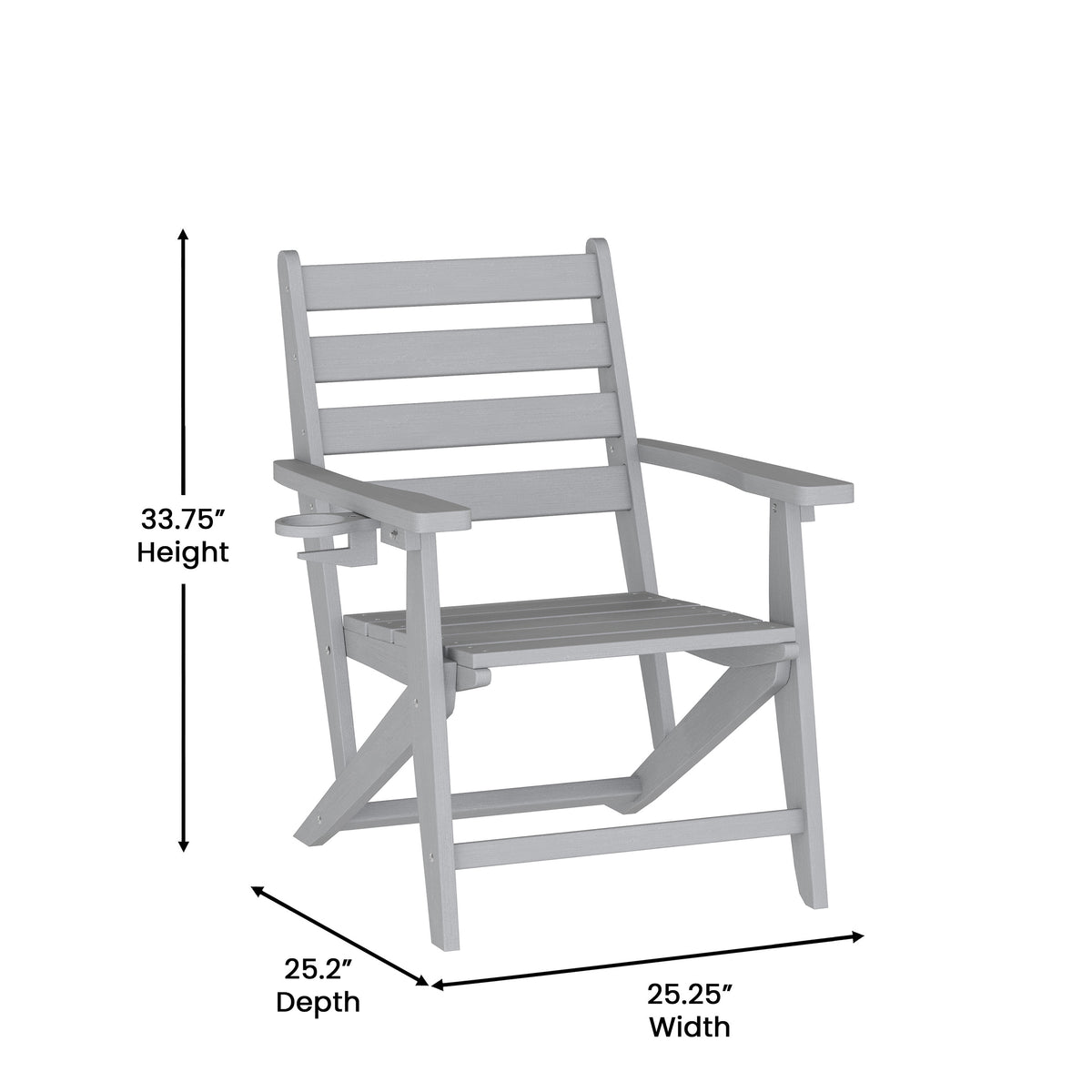 Tolleson Commercial Grade Adirondack Dining Chair with Fold Out Cup Holder, Weather Resistant Recycled HDPE Adirondack Chair in Gray
