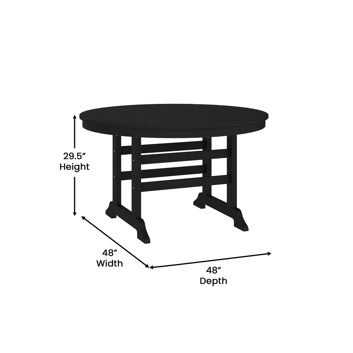 Colonel Commercial Grade Indoor/Outdoor 48" Round Recycled HDPE Adirondack Dining Table for 4 in Black