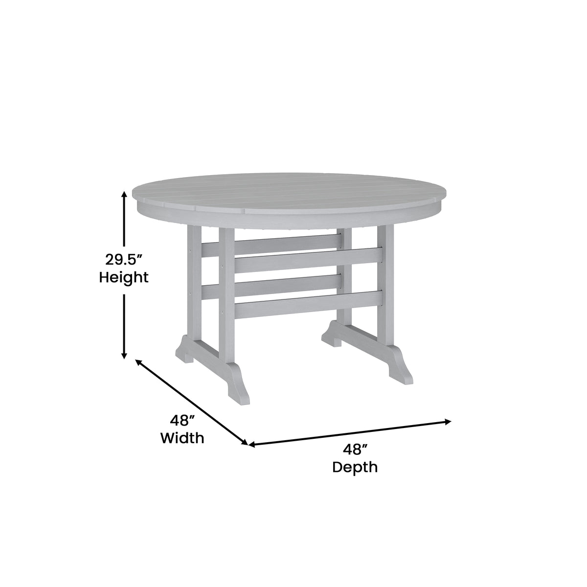 Colonel Commercial Grade Indoor/Outdoor 48" Round Recycled HDPE Adirondack Dining Table for 4 in Gray